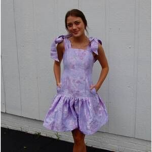 NEW BEFORE YOU kelly dropped waist mini dress with floral pattern & metallic she